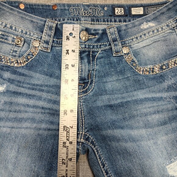 Miss Me Jeans Womens Size 28 Mid Signature Crop Distressed Embellished JE8443C - Picture 5 of 14